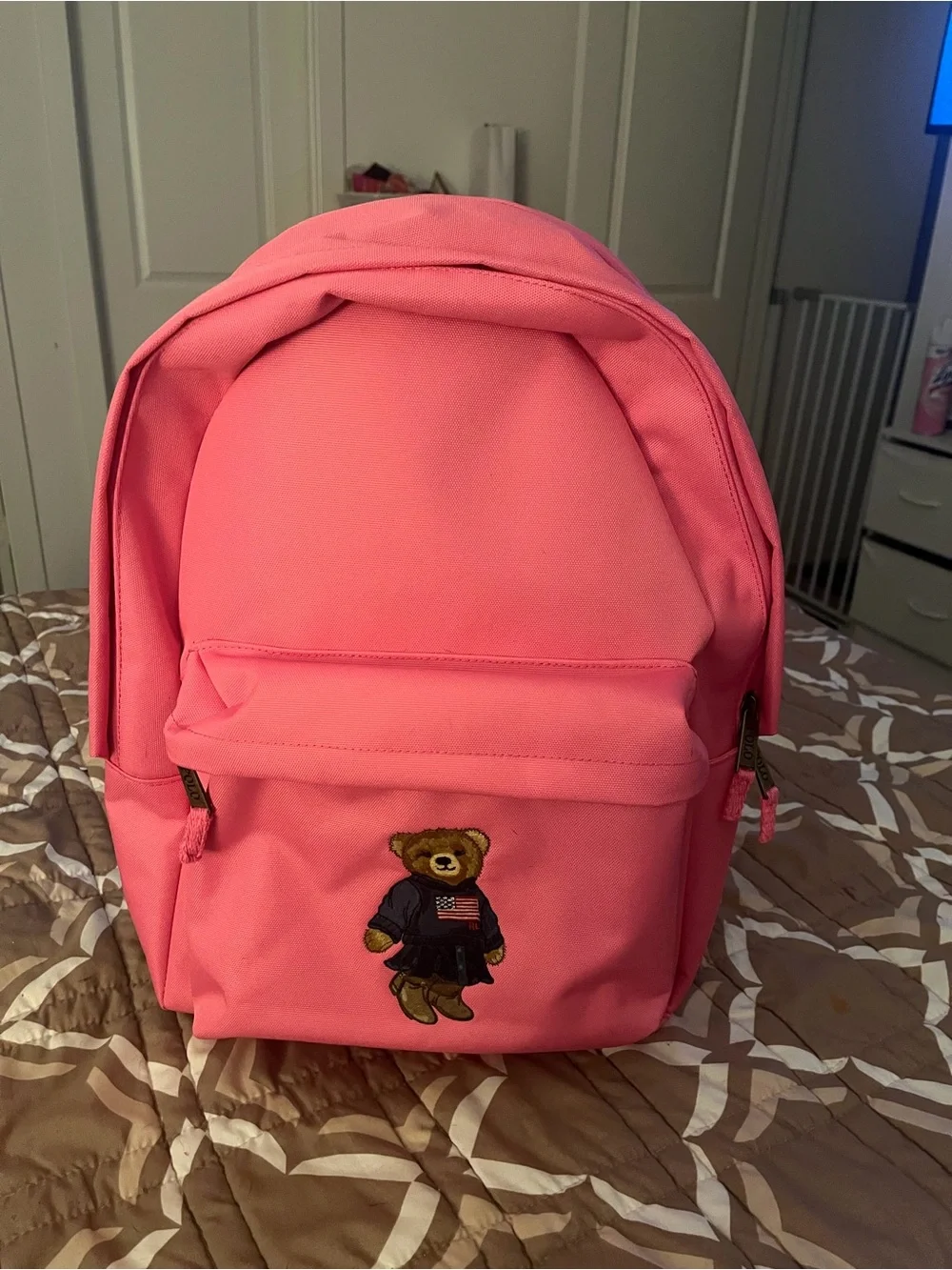 Polo by Ralph Lauren Pink bear Backpack with price taga